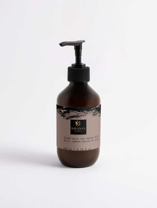 Crème pour les mains Silk Skin, ambre boisé et cuir